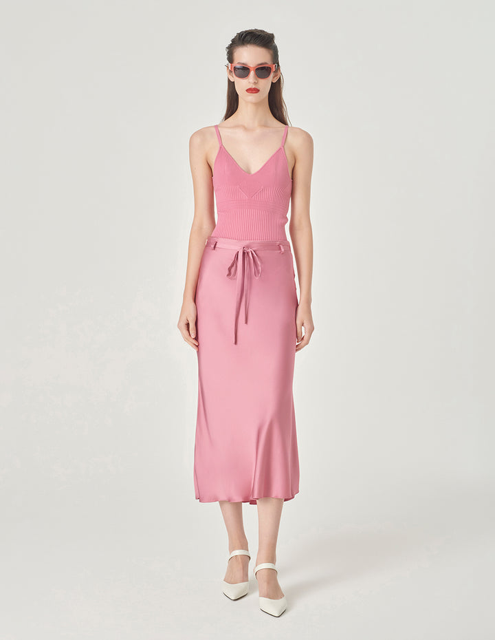 MARYLING Pink Fishtail Belt Midi Skirt