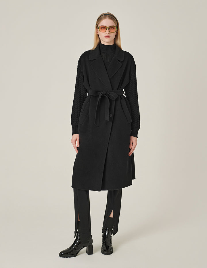 MARYLING Wrap Double-Sided Wool & Knitted Long Coat