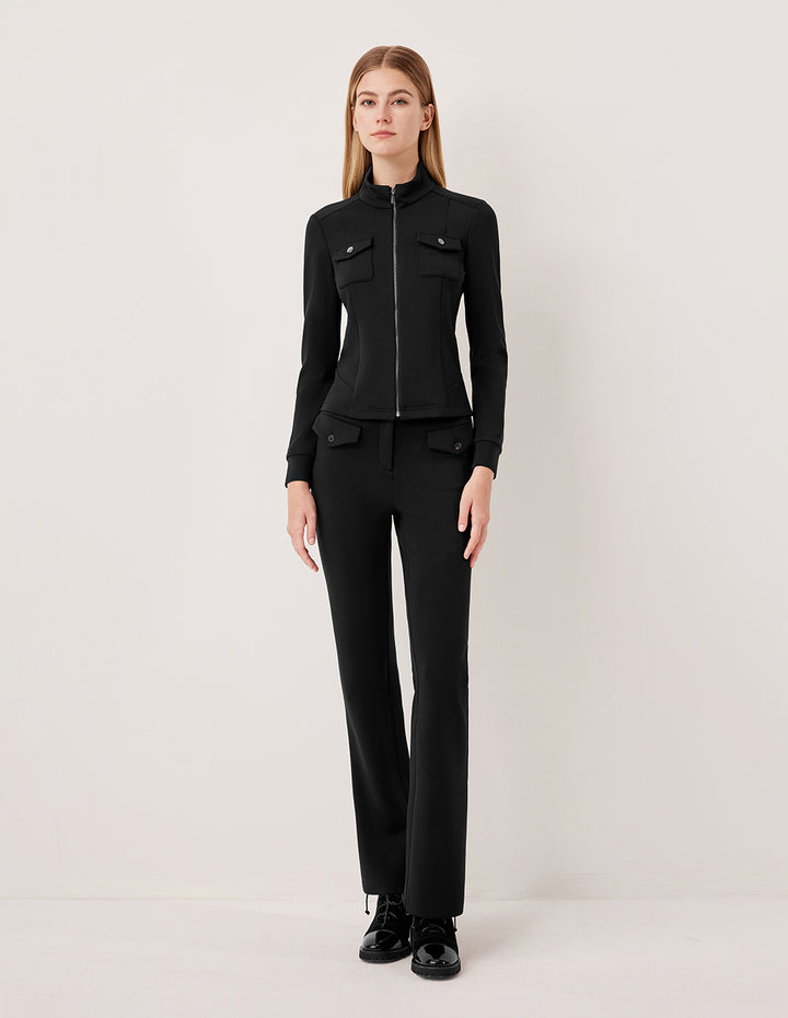 MARYLING Lapel Long Sleeve Double-Zipper H-Line Short Jacket