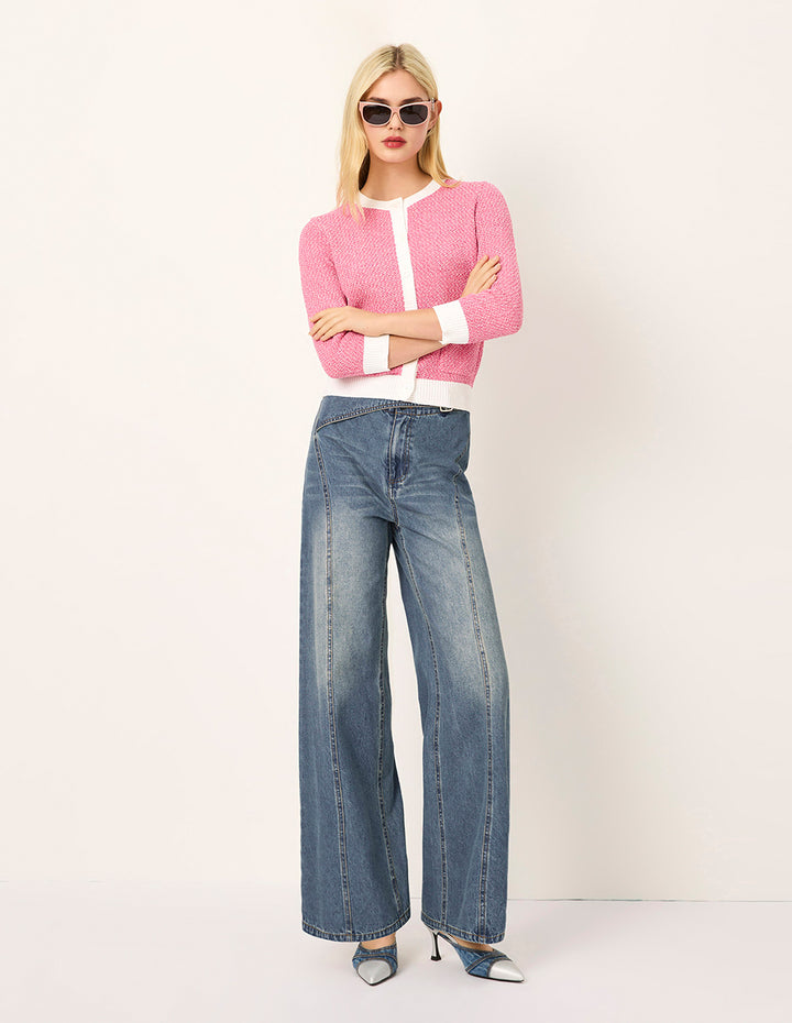 MARYLING Blue Asymmetric Washed Denim Jeans