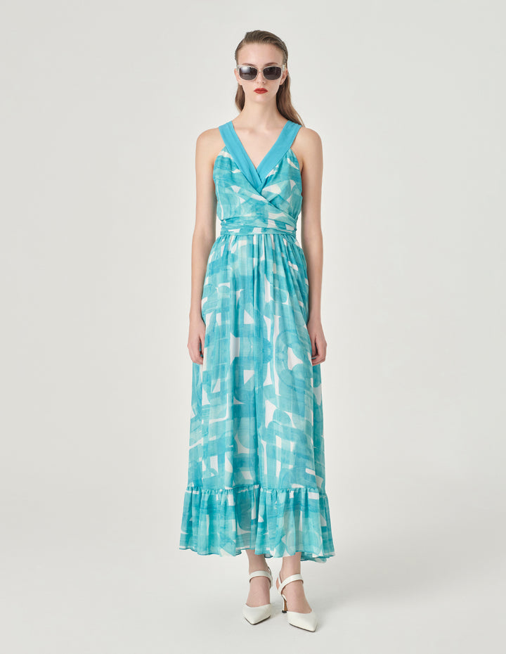 MARYLING Sleeveless Ruffled Hem Printed Dress