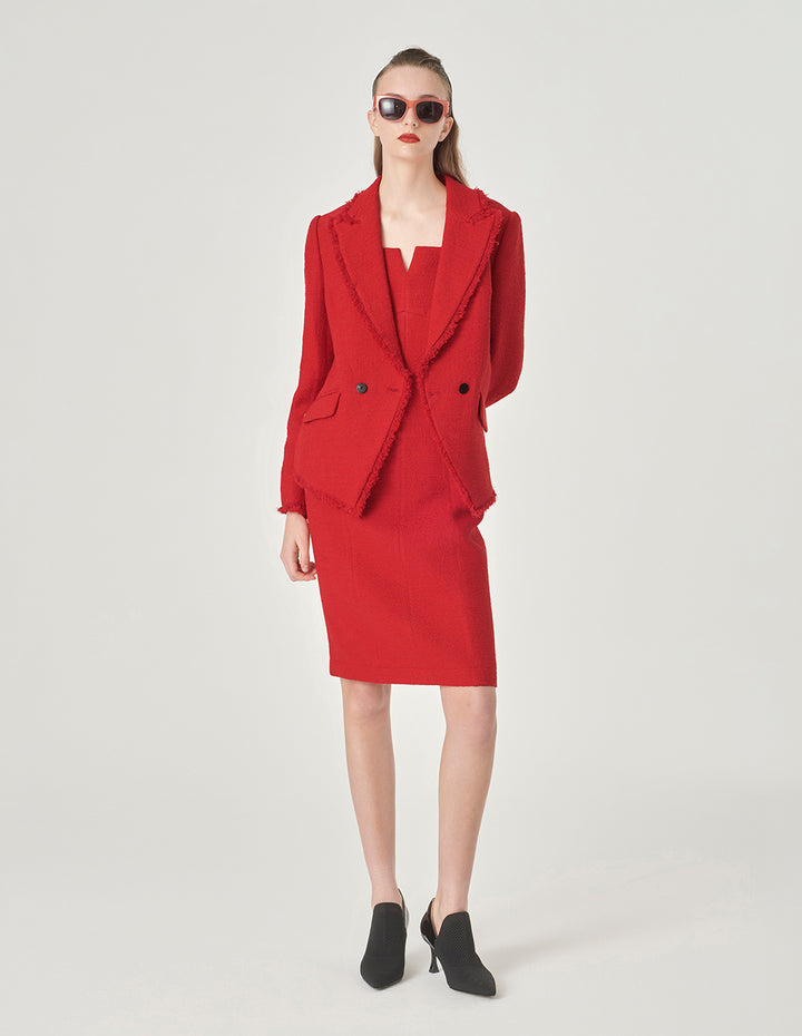 MARYLING Red Lapel Collar Tweed Blazer