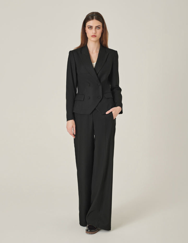 MARYLING Black Double-Breasted Faux Wool Blazer