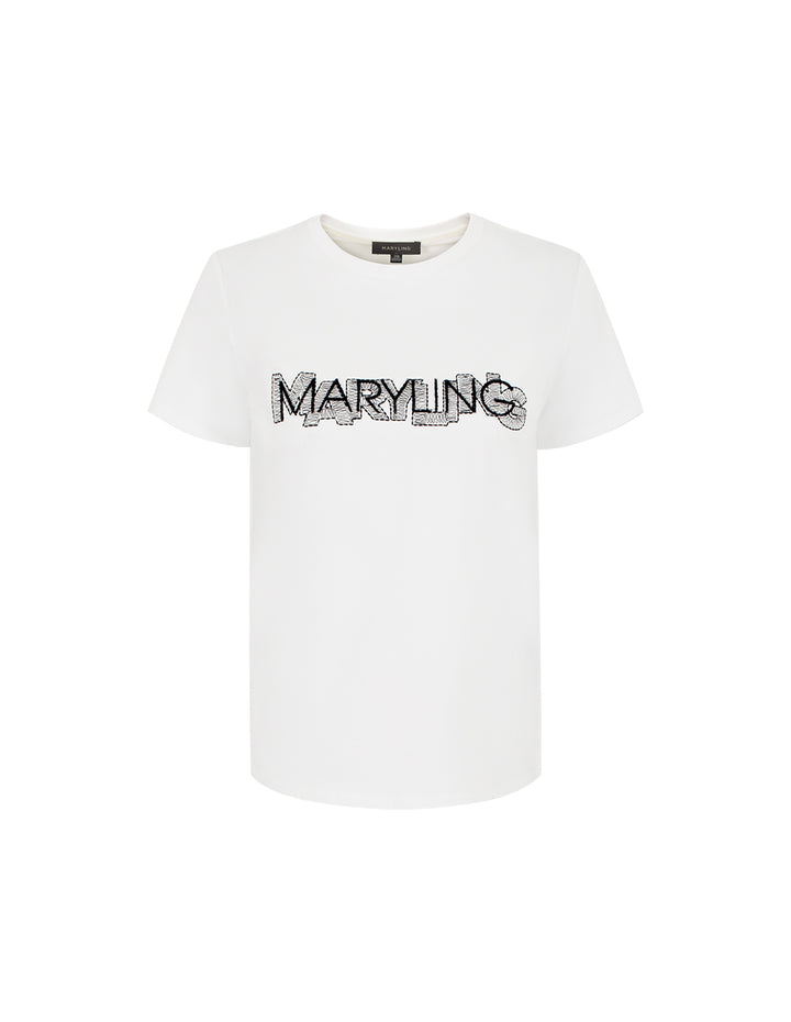 MARYLING Round Neck Short Sleeve Hand-Lettered Logo T-Shirt