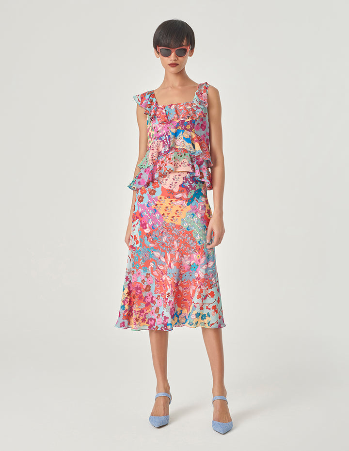 MARYLING Square Neck Ruffled Printed Top