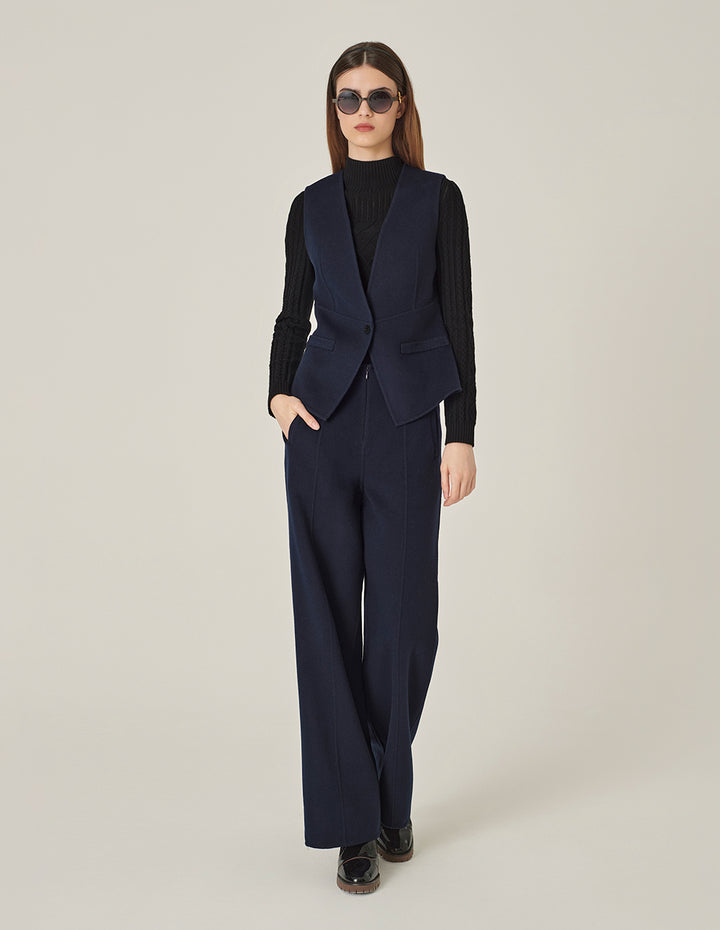 MARYLING Dark Blue V-Neck Double-Sided Woolen Vest