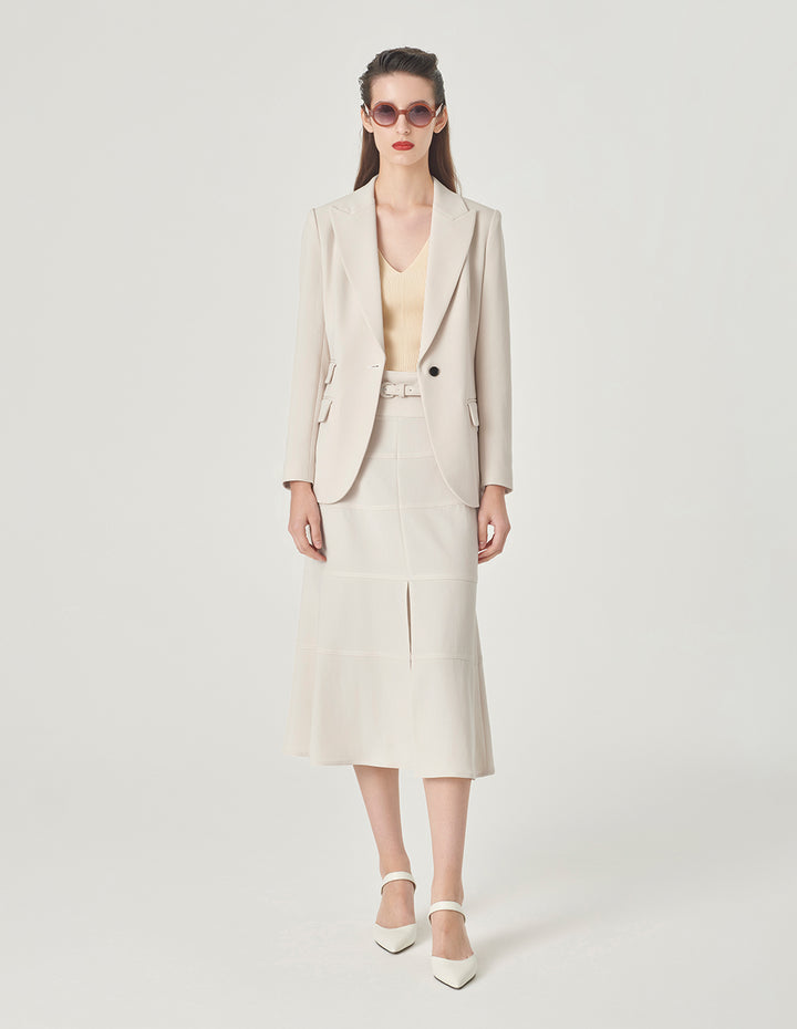 MARYLING Creamy Beige Peaked Lapel Waist Blazer