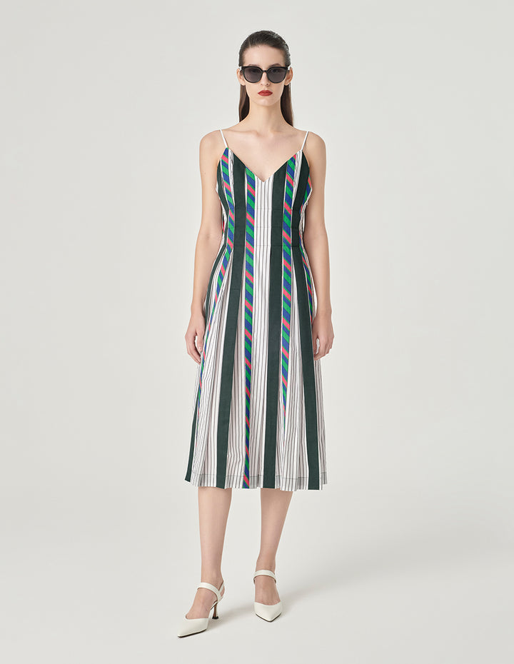 MARYLING Colour Striped Cotton Strappy Dress