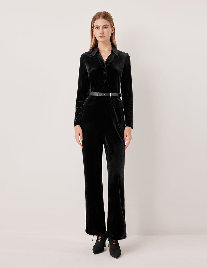MARYLING Silk Satin Jumpsuit with V-Neck and Long Bubble Sleeves