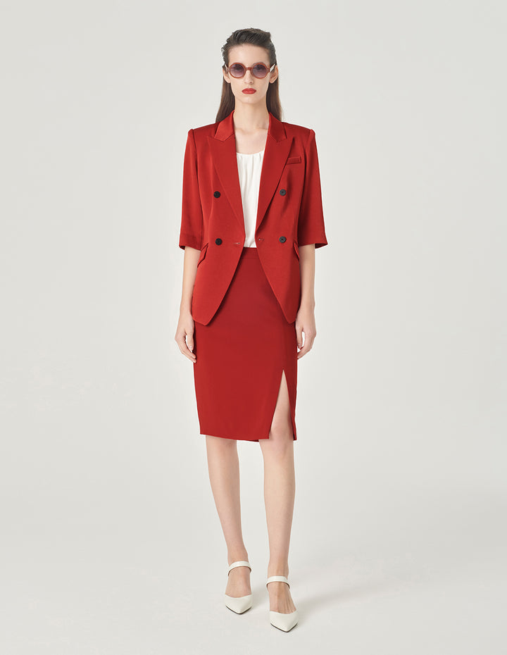 MARYLING Brick Red Pencil Skirt