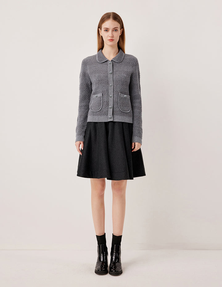 MARYLING Collar Long Sleeve Sequined Wool Knit Cardigan