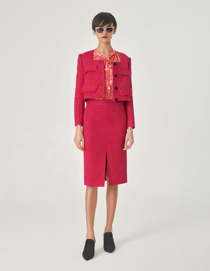 MARYLING Red Slit Tweed Hip-Hugging Skirt