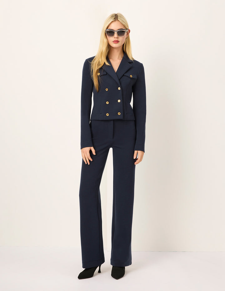MARYLING Straight-Leg Cotton Navy Trousers