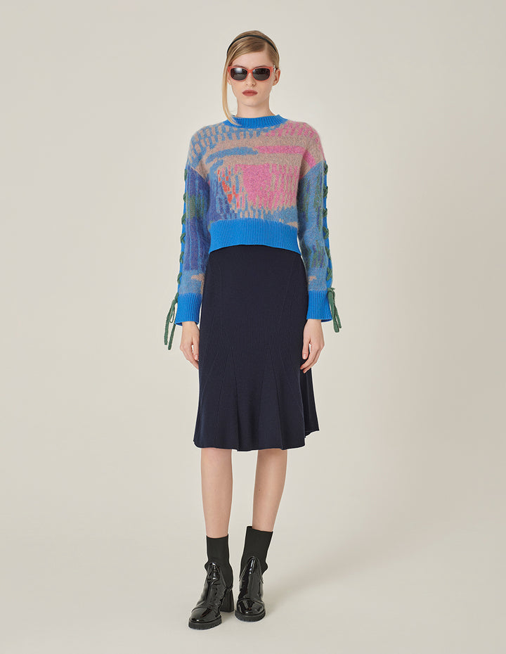 MARYLING Dark Blue Fishtail Knitted Skirt