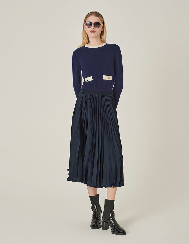 MARYLING Dark Blue Sun Pleated Skirt