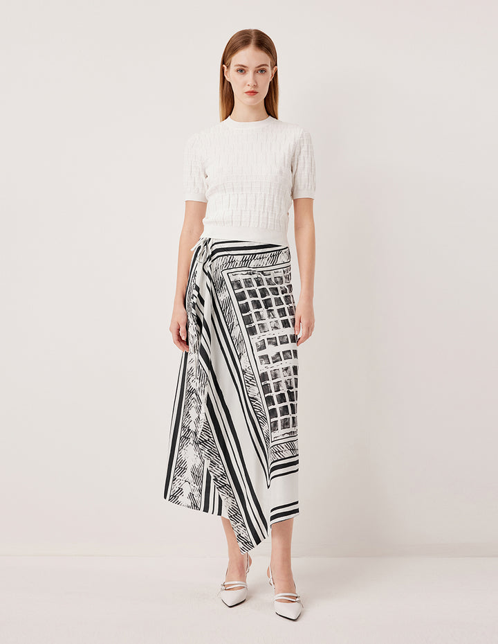 MARYLING Asymmetric Printed Silk Wrap Skirt