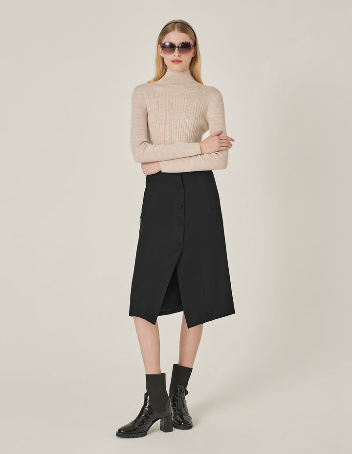 MARYLING Black Hem Slit Small A Hem Skirt