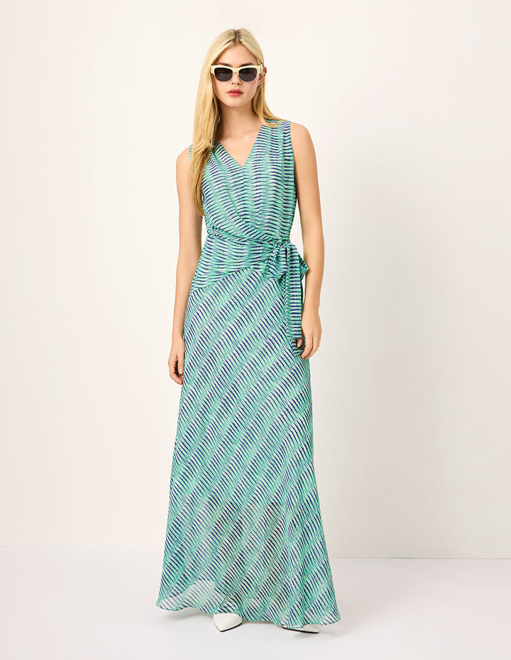 MARYLING V-Neck Sleeveless Rattan Printing Wrap Dress
