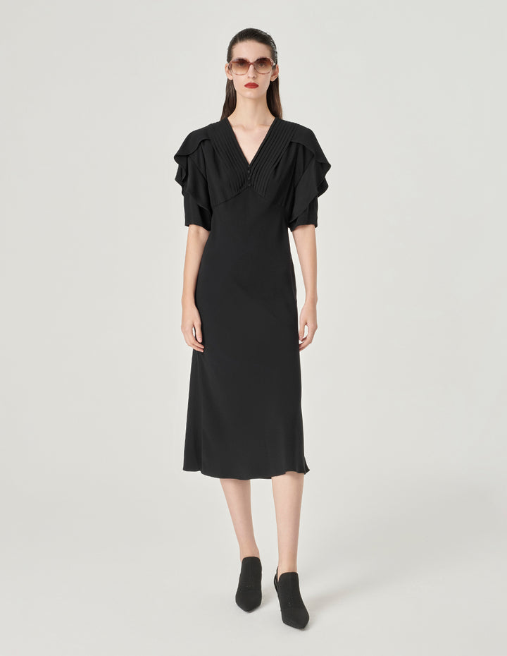 MARYLING Ruffle Short Sleeve V-Neck Fishtail Dress