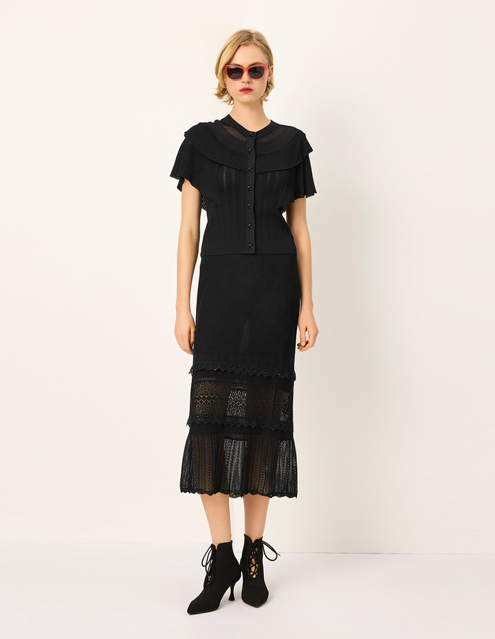 MARYLING Straight Lace Insert See-Through Knee-Length Skirt
