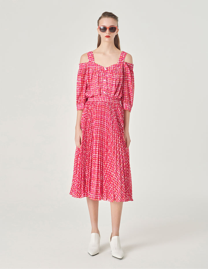 MARYLING Houndstooth Print Sun Pleated Skirt