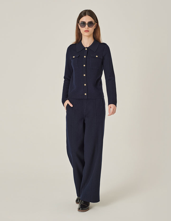 MARYLING Shirt Collar Long Sleeve Knitted Cardigan