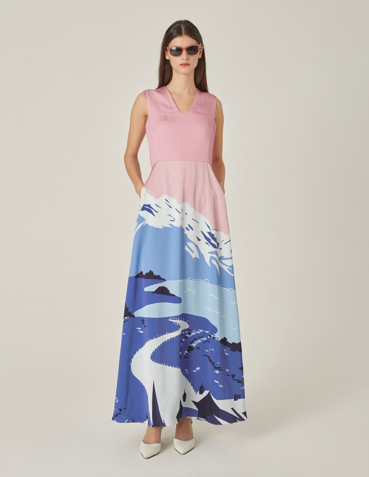 MARYLING V-Neck Waisted Sleeveless Printed Dress