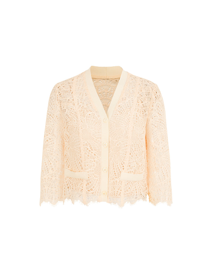 MARYLING V-Neck Long-Sleeve Lace Cropped Cardigan