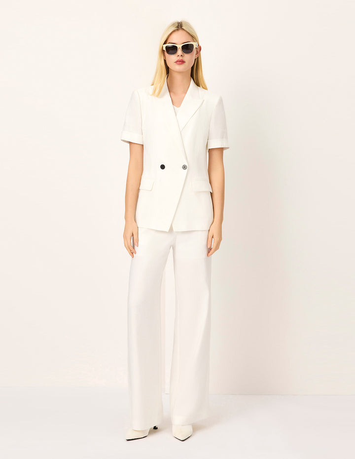 MARYLING Notch Lapel Double-Breasted Short-Sleeve Blazer