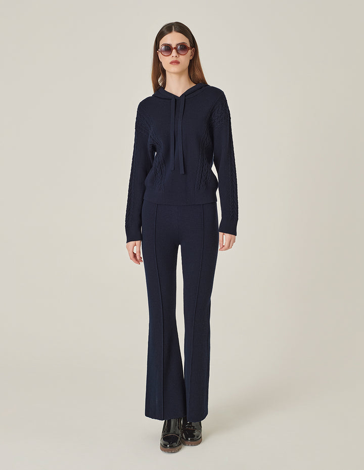 MARYLING Dark Blue Sports Casual Hooded Knitted Pullover