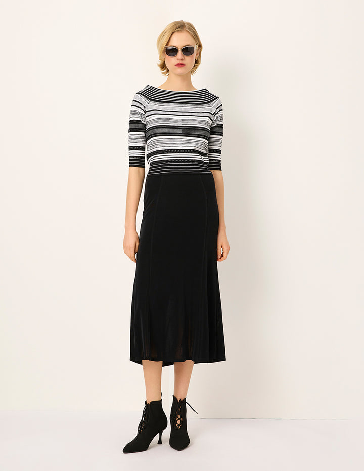 MARYLING Off-shoulder Short-sleeve Striped Sweater