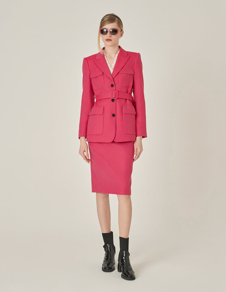 MARYLING Red Herringbone Single-Breasted Wool Jacket
