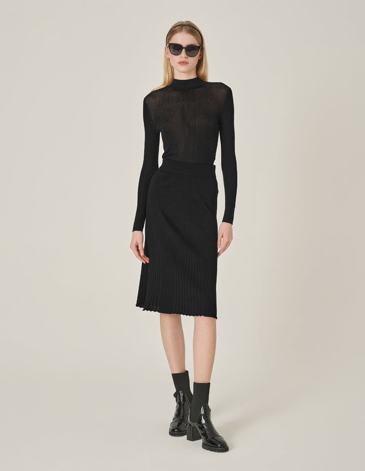 MARYLING Black Round-Neck Long-Sleeve Thin Knitted Pullover