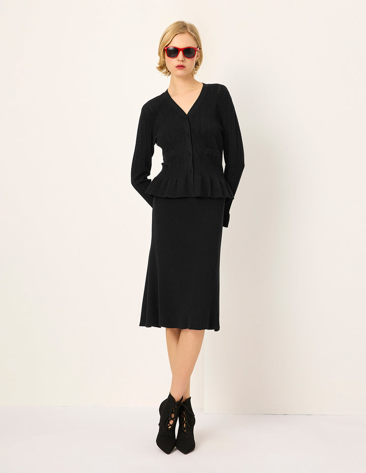 MARYLING V-neck Long-Sleeve Ruffle-Trim Knit Cardigan