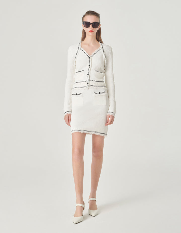 MARYLING V-Neck Contrast Tassel Detail Knitted Cardigan