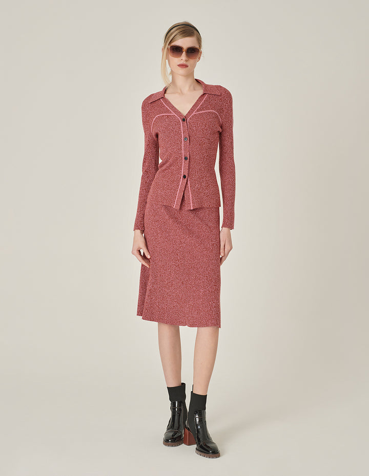 MARYLING Contrast Floral Wool Knitted Cardigan