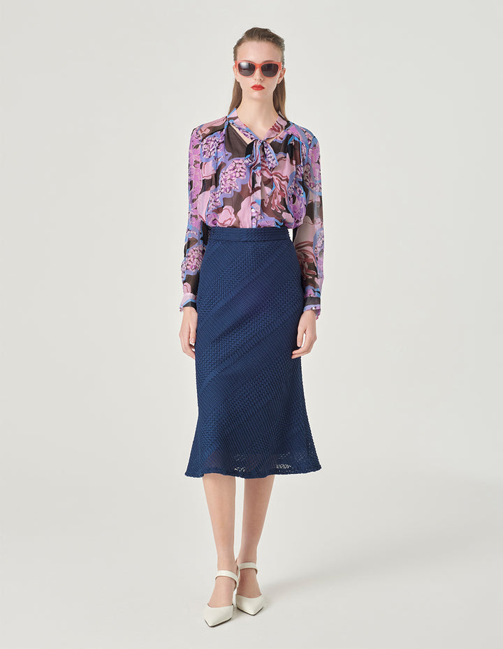 MARYLING V-Neck Silk Printed Blouse