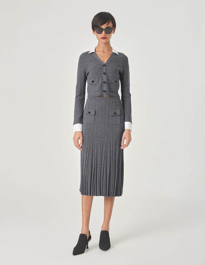 MARYLING Gray And White Contrast Needle Shuttle With Short Cardigan