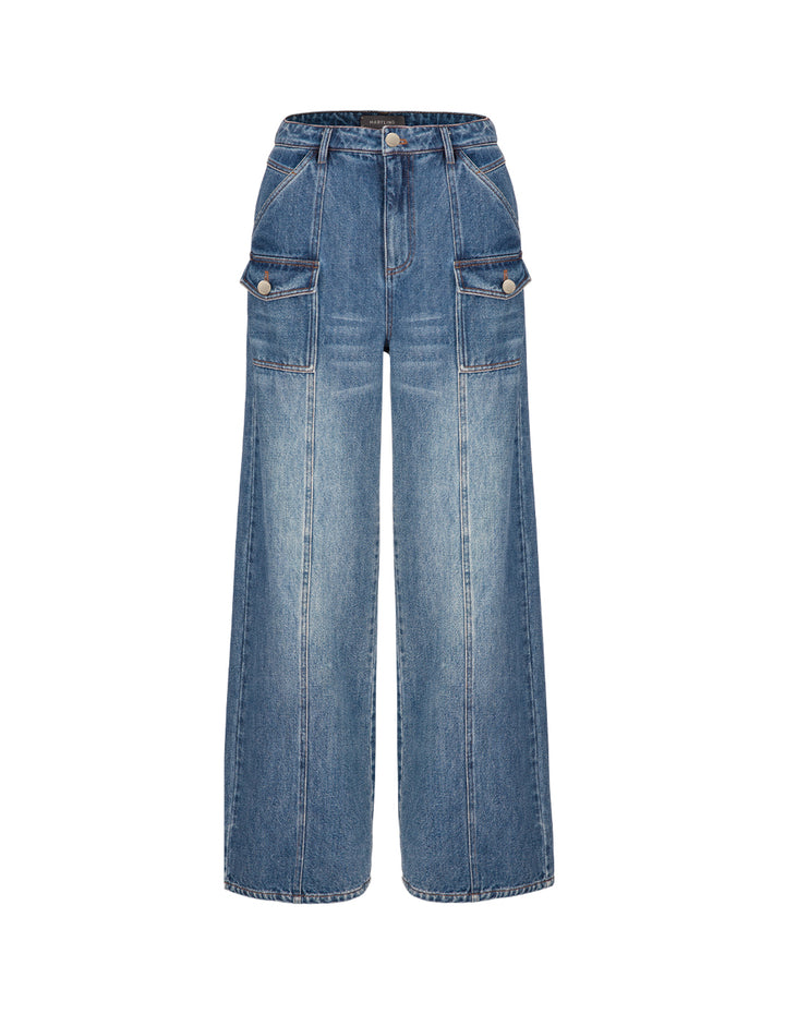 MARYLING Denim Blue Pocket Work-Style Jeans