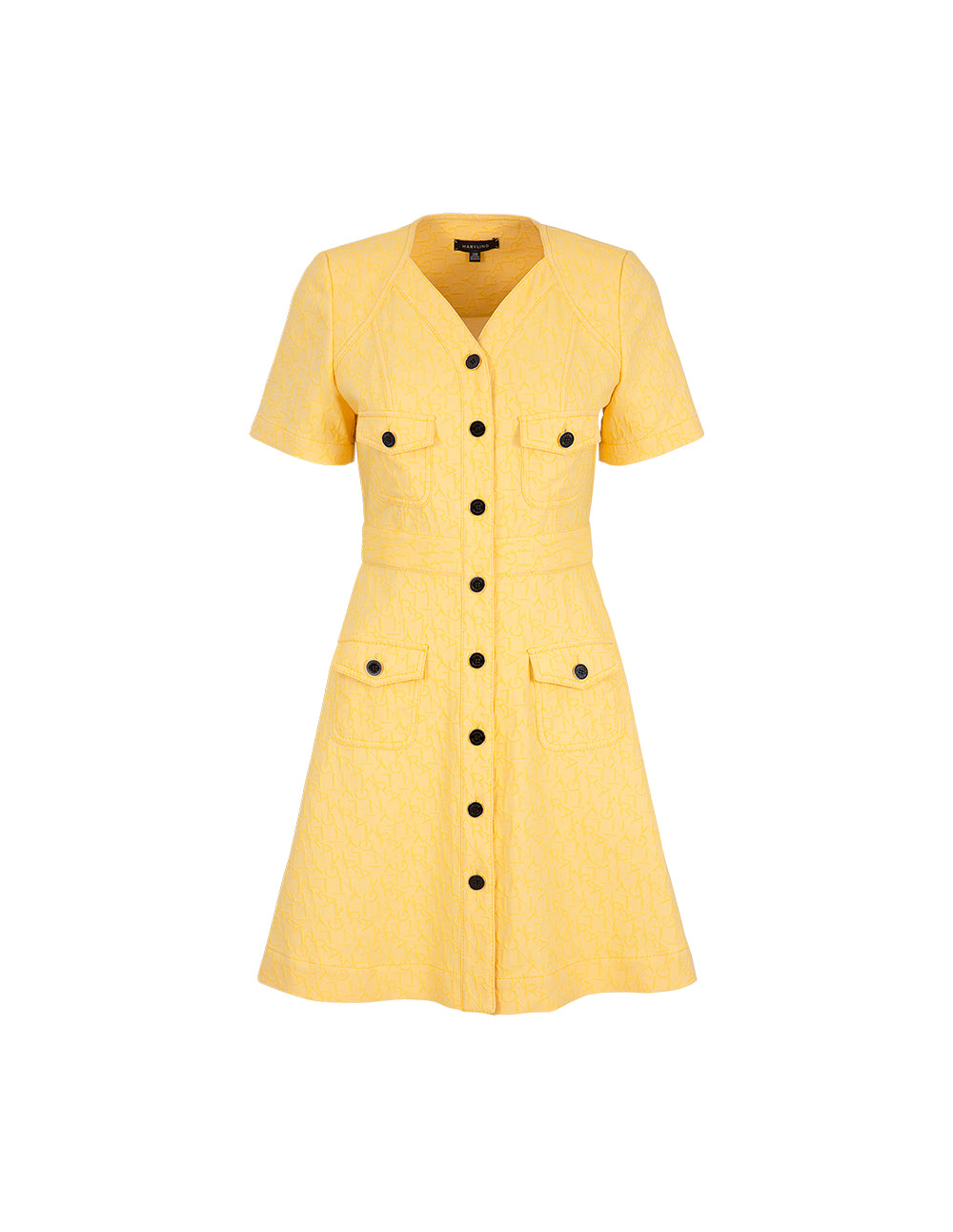 MARYLING V-Neck Short-Sleeve Letter-Logo Jacquard Dress