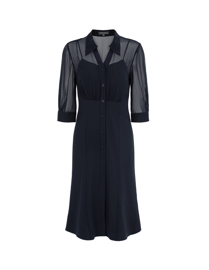 MARYLING Spliced Transparent Georgette Half-Sleeve Midi Shirt Dress