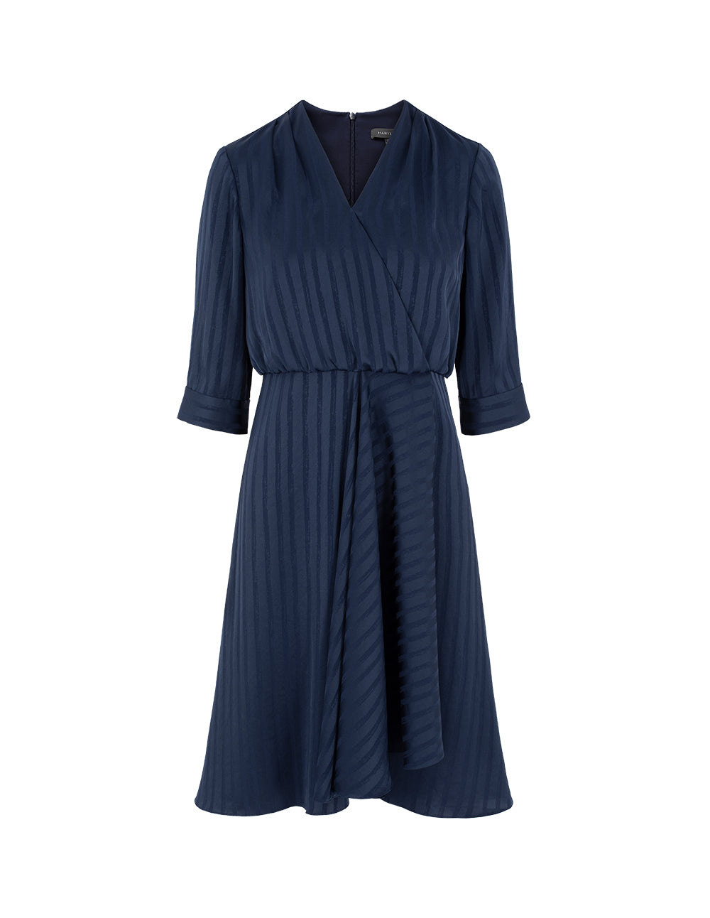 MARYLING V-Neck Short-Sleeve Striped Pleated Midi Wrap Dress