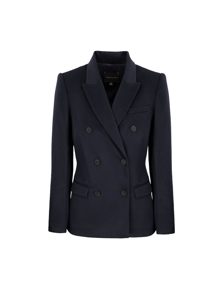 MARYLING Dark Blue Wool Lapel Double-Breasted Blazer
