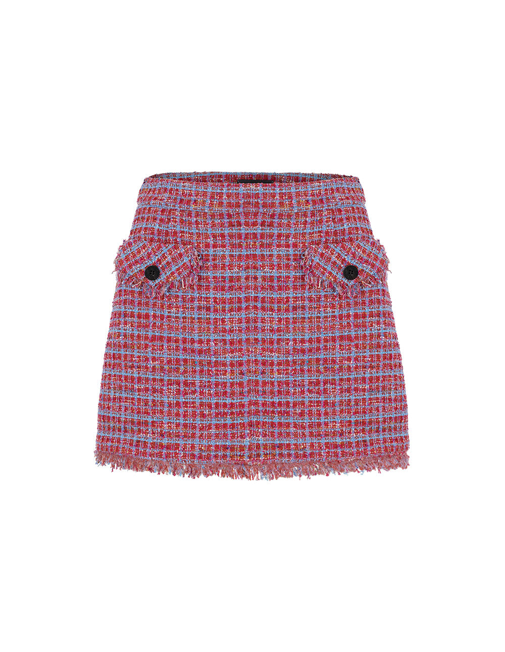 MARYLING Pink Blue Plaid Tweed Mini A Line Skirt