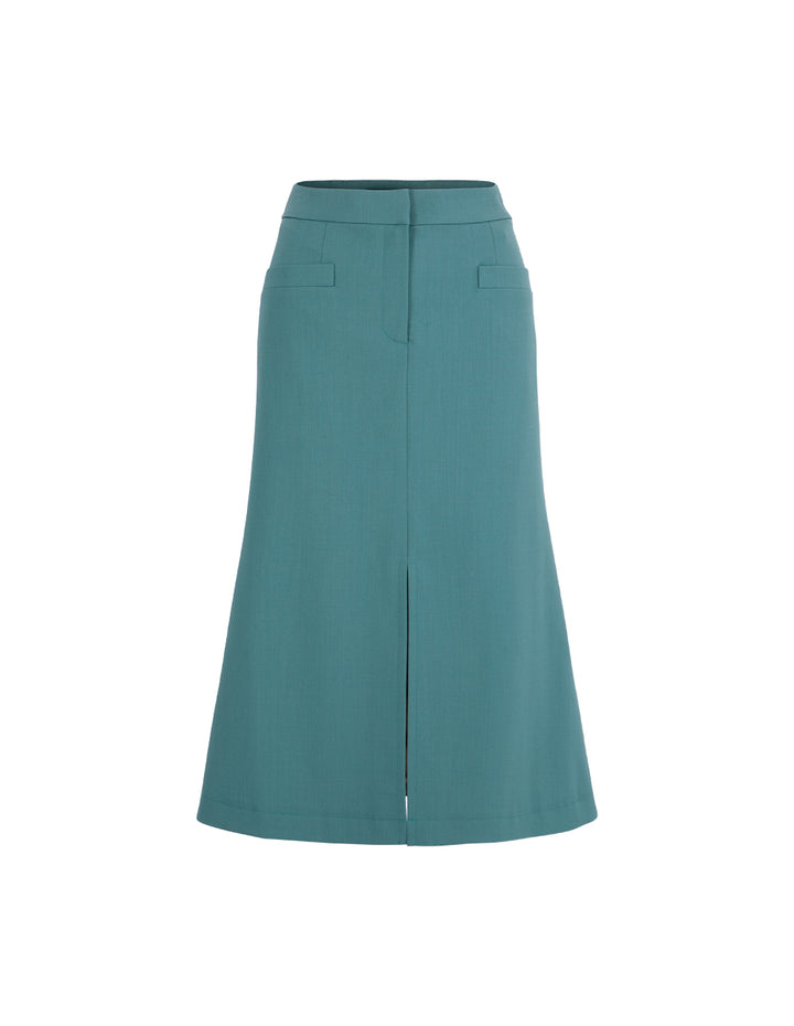 MARYLING Mist Blue Mid-Front Slit Knee-Length A-Line Skirt