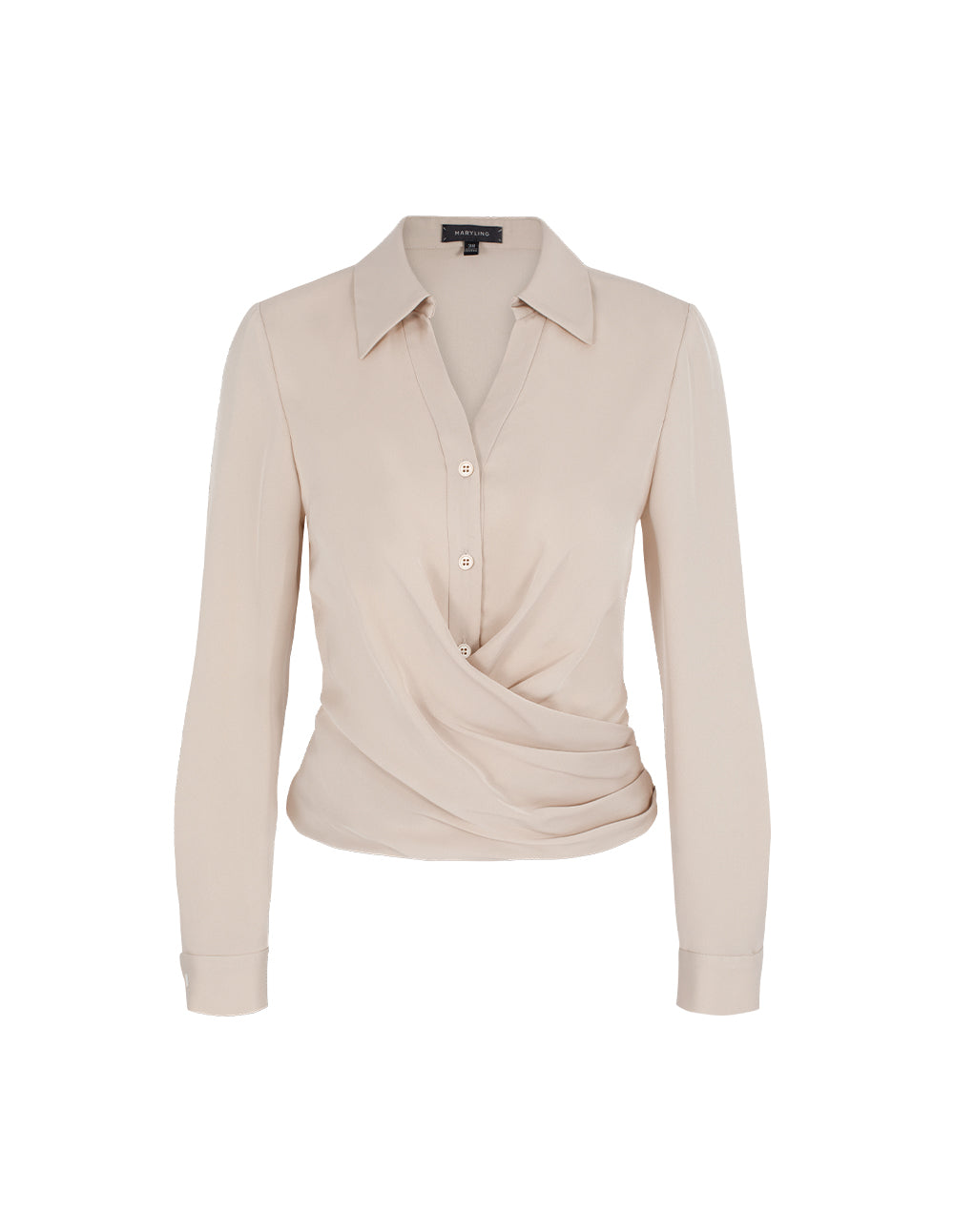 MARYLING Lapel Long-Sleeve Button Silk Blouse
