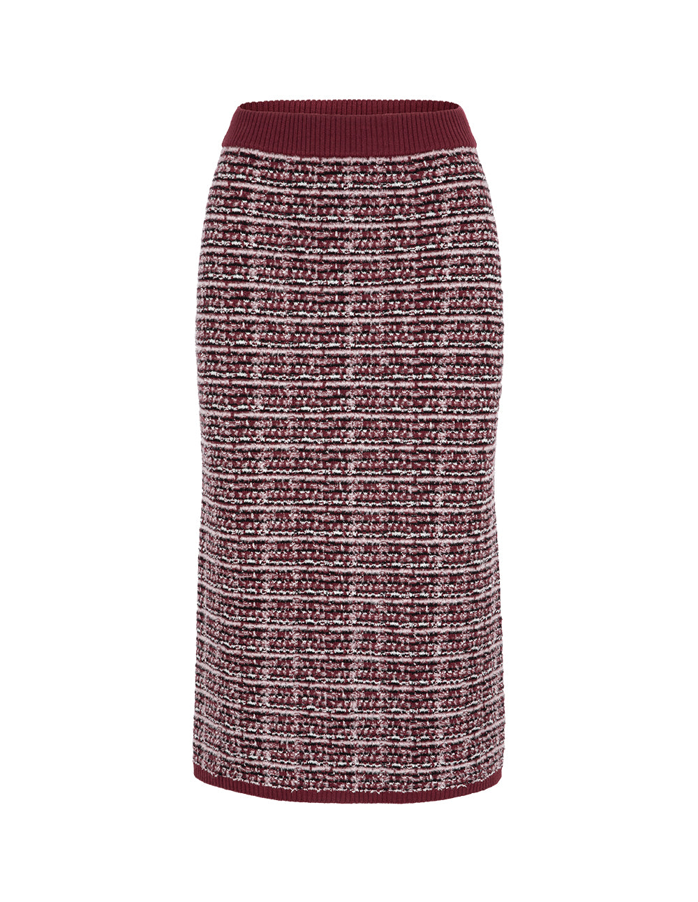 MARYLING Red & Black Plaid Imitation Tweed Knitted Knee-Length Straight Skirt