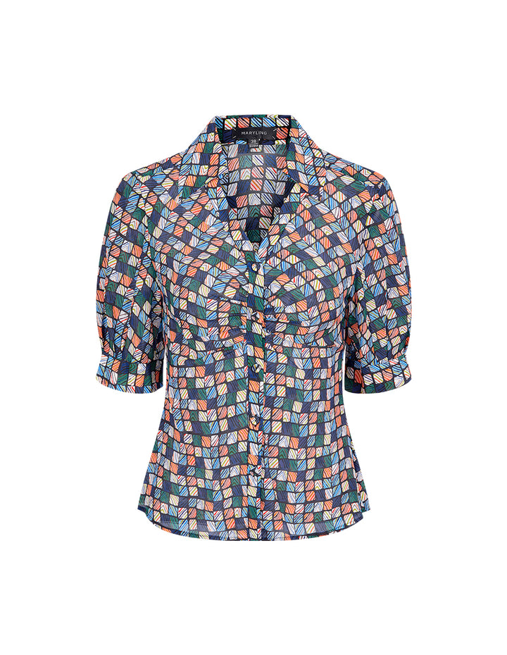 MARYLING V-Neck Shirt Silk Printed Top