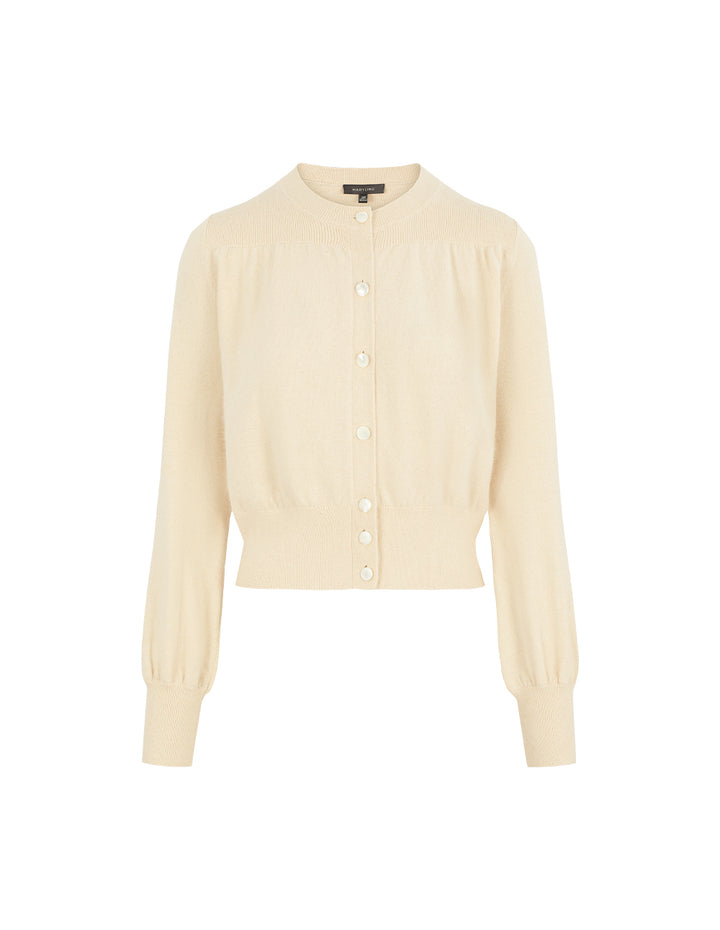 MARYLING Cream Mandarin Collar Fitted Knit Cardigan