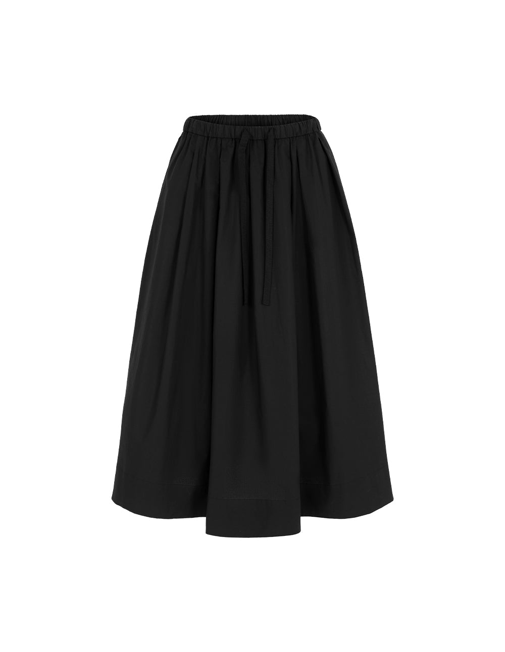 MARYLING Elastic-Waist A-Line Pleated Knee-Length Black Skirt